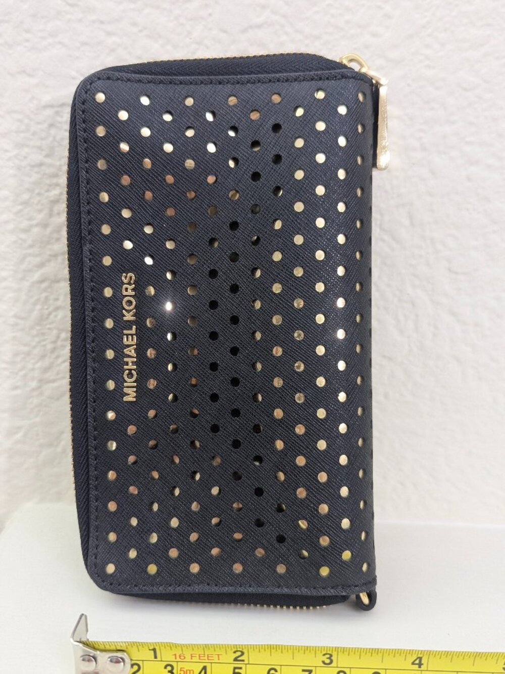 Michael Kors Black Studded Zip Around Wallet - MK